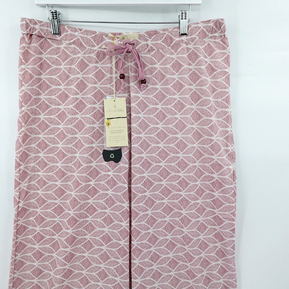 Women Pajama Pants Large Pink Printed Gold Tone Trim Oversized Loungewear Resort - Picture 3 of 16